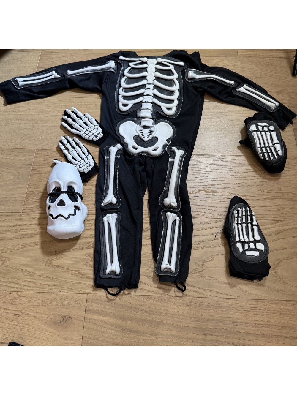 Generic Kids' Skeleton Costume Jumpsuit With Skull Mask, Hand Covers, And Foot
